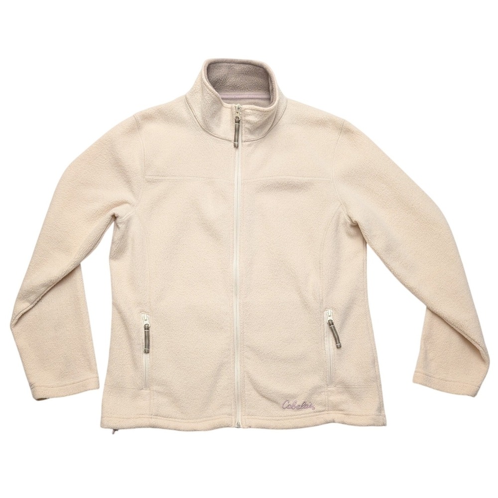Cabelas Fleece Jacket Womens Medium‎ Cream Full Zip Mock Neck 973286